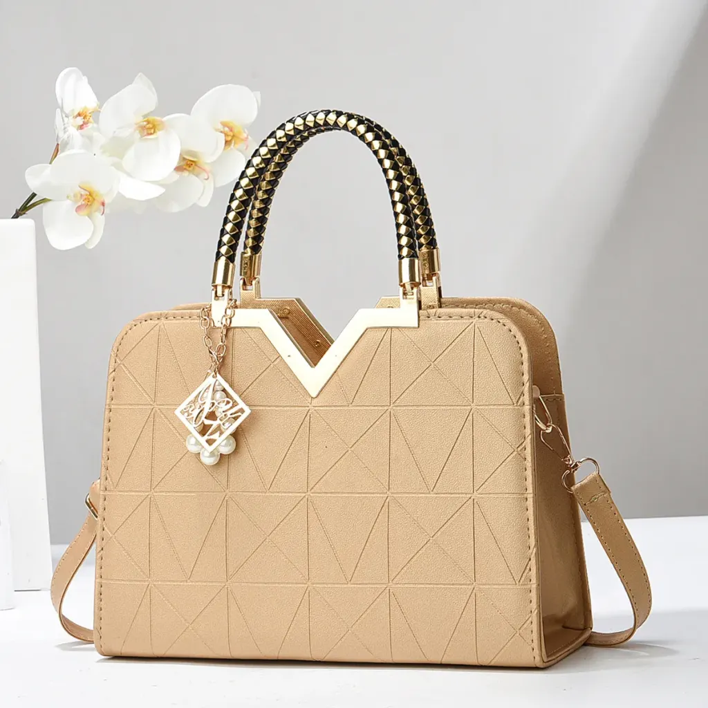 Solid Color Large Top Handle Bag For Women In Pu Leather With Zipper Closure Featuring European Vintage Style