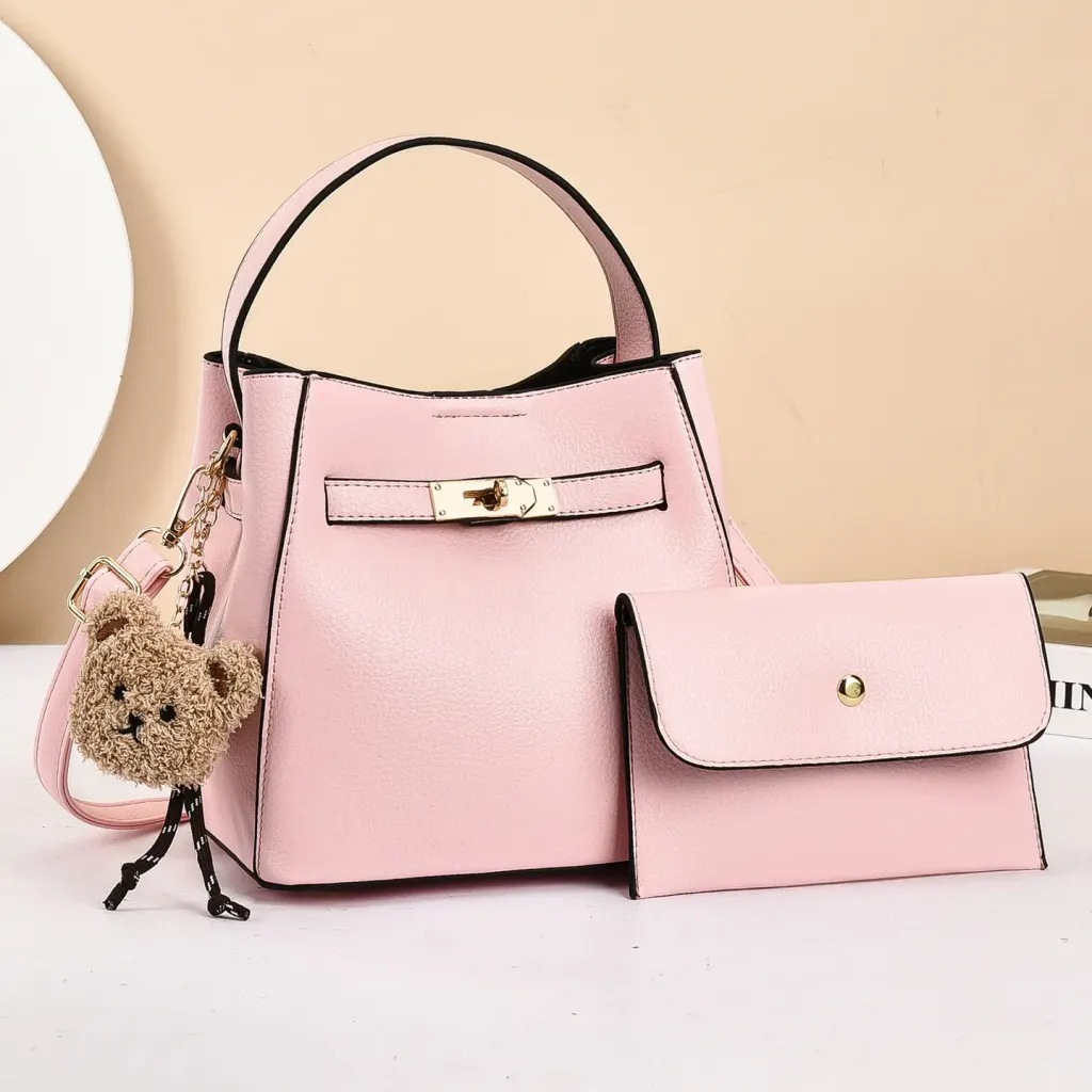 Solid Color PU Leather Bucket Bag For Women With Sewing Thread Detail, Featuring Top Handle Design