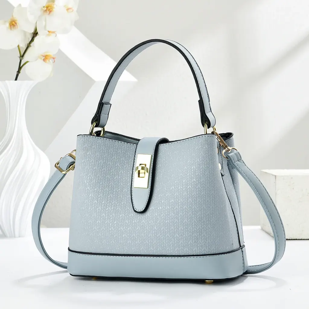 Color Block PU Leather Bucket Bag For Women With Top Handle