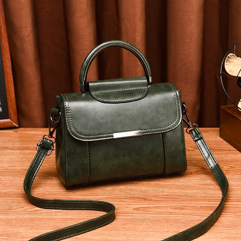 Solid Color Medium Square Women PU Leather Shoulder Bag With Flip Cover In Vintage European And American Style