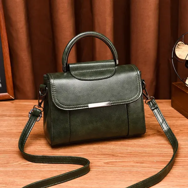 Solid Color Medium Square Women PU Leather Shoulder Bag With Flip Cover In Vintage European And American Style