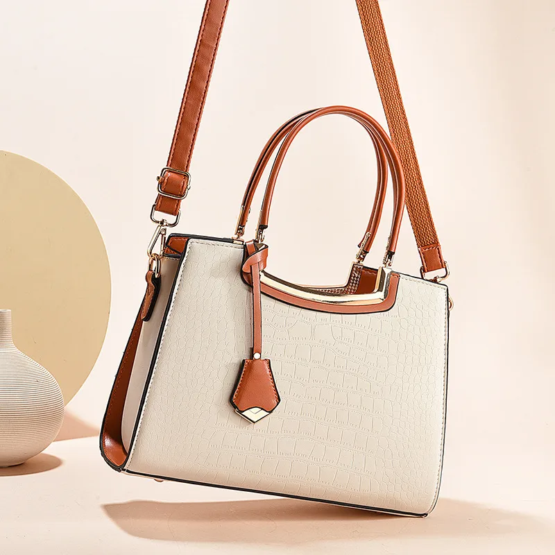 Medium Square PU Tote Bag For Women In Multicolor With Zipper Closure, Business Style Shoulder Bag