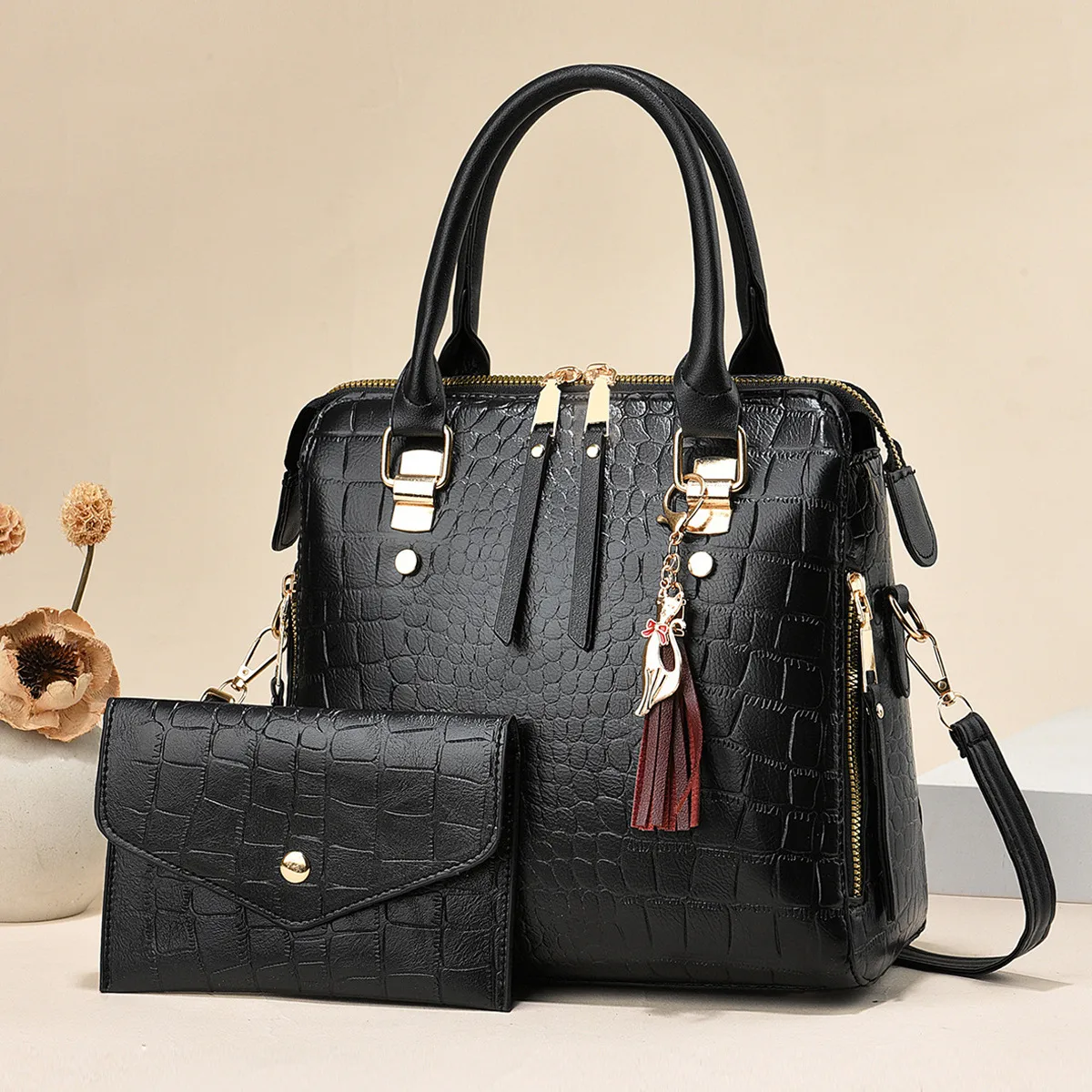 Large Crocodile Square Bag Set