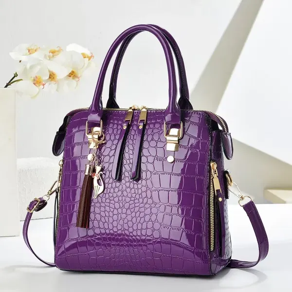 Crocodile Pattern Square Shoulder Bag For Women In Patent Leather With Sewing Thread Detail And Single Shoulder Strap
