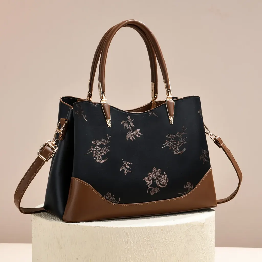 Women’s Color Block Square Tote Bag In PU Leather With Sewing Thread Detail For Spring And Summer