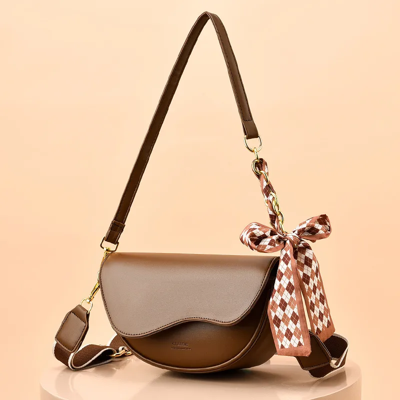 Elegant Small Solid Color PU Leather Women’s Shoulder Bag With Ribbon And Zipper Closure