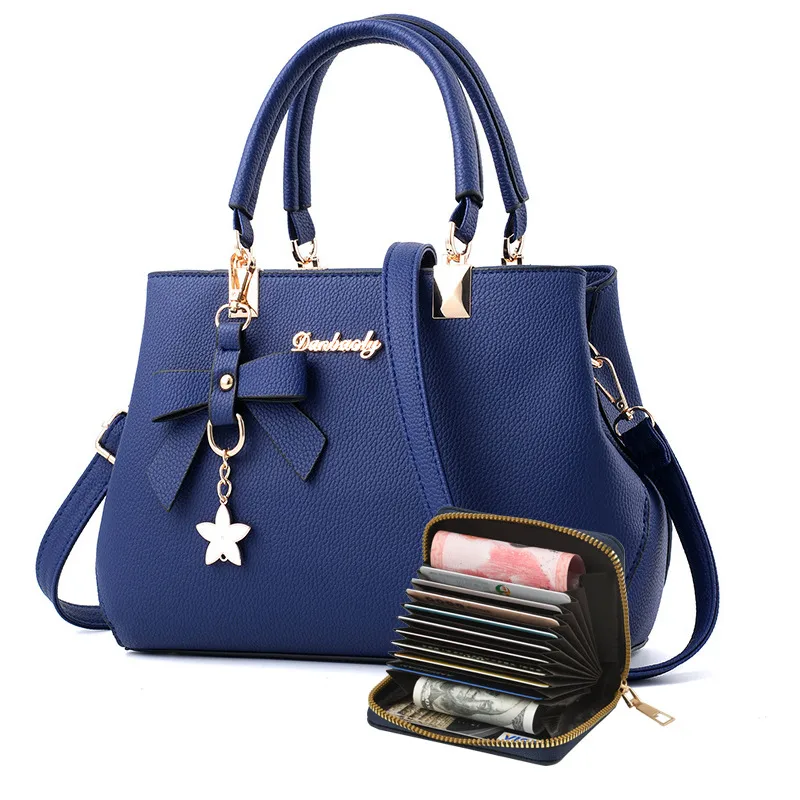 Women’s Square PU Leather Bag Set With Sewing Thread Detail, Featuring Top Handle And Large Capacity