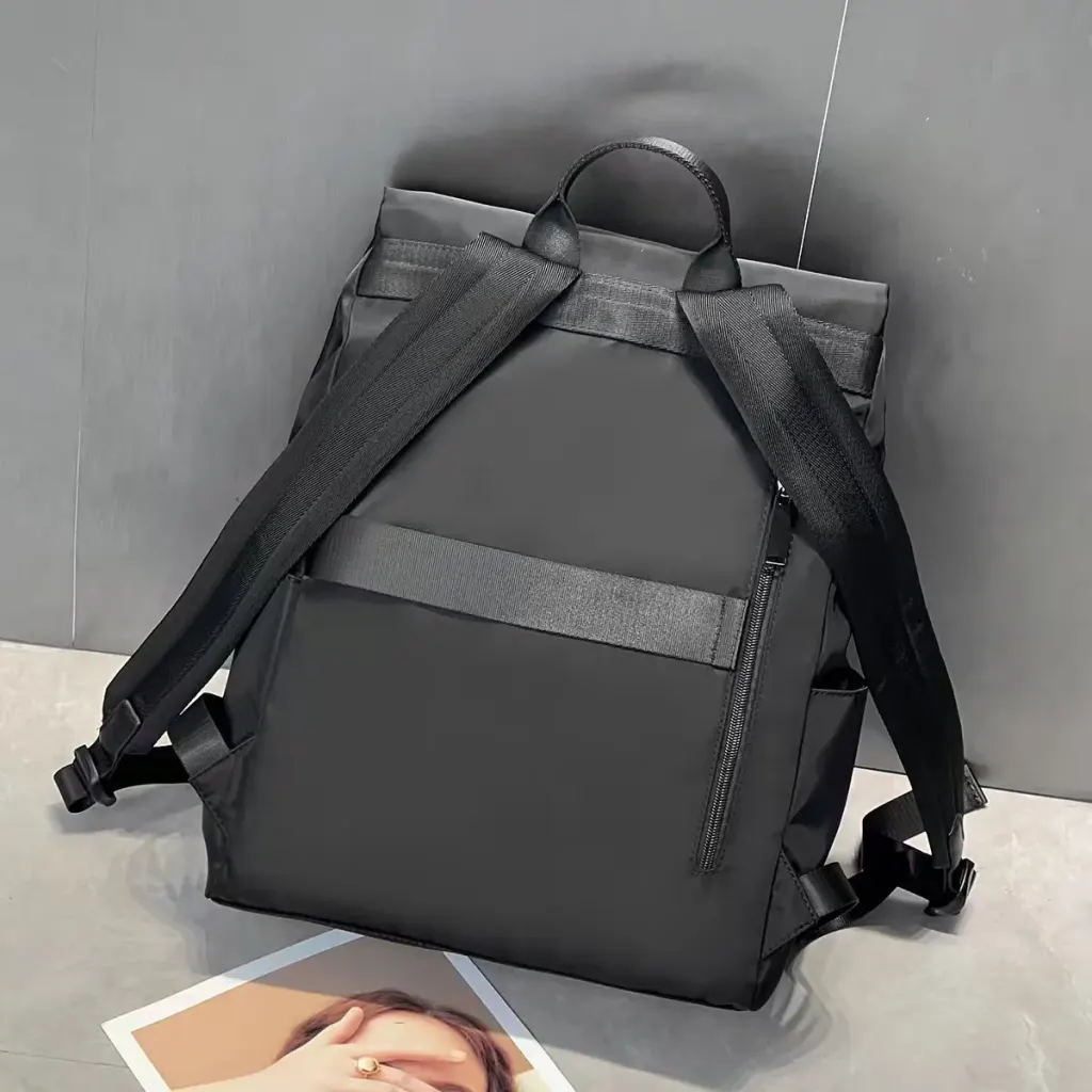 Solid Color Waterproof Nylon Laptop Backpack For Unisex Featuring Stylish Sewing Thread Design