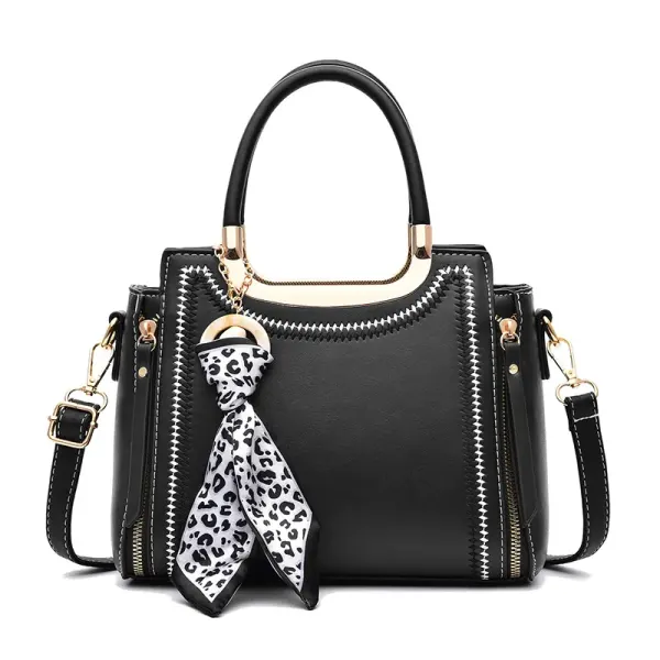 Large Solid Color Pu Leather Handbag For Women With Zipper Closure In Artistic Guofeng Style