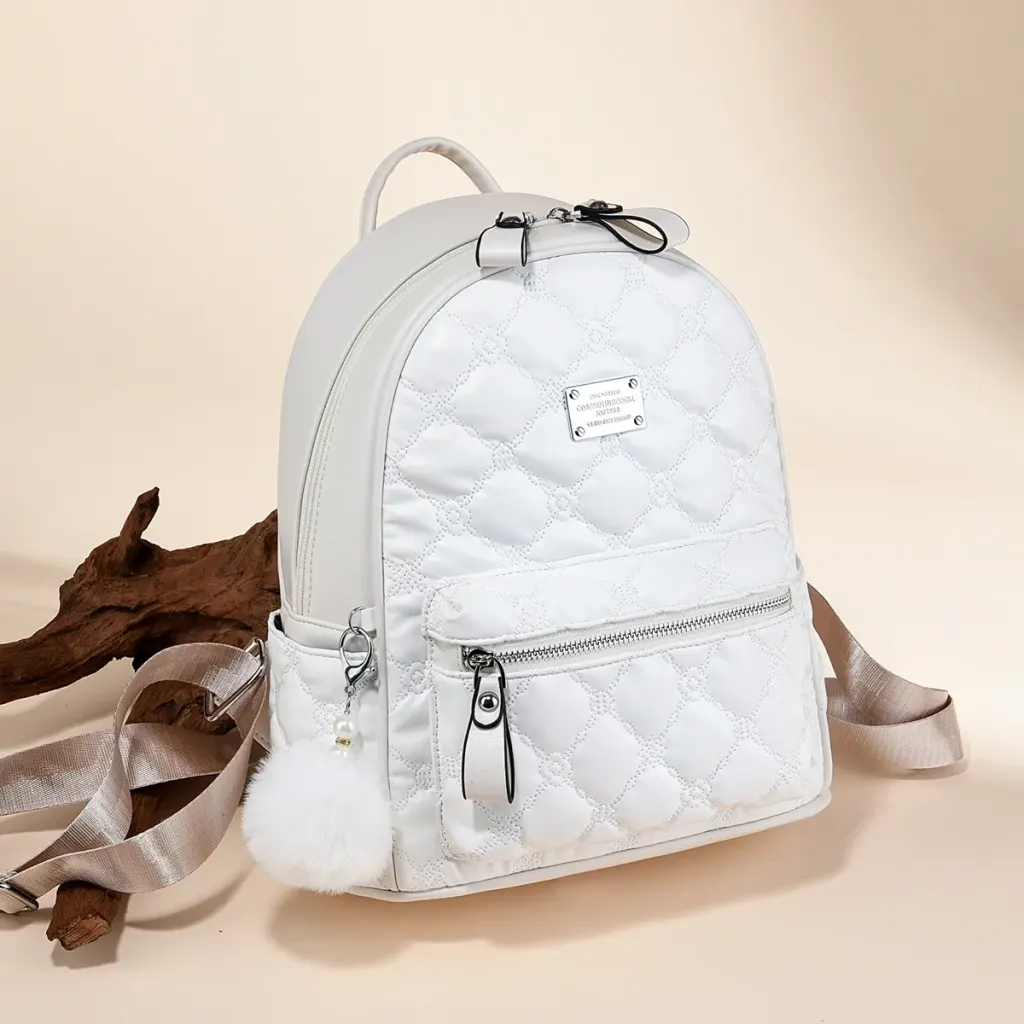 Lingge Women's Backpack In PU Material With Sewing Thread Detail, Stylish Summer Bag For Women