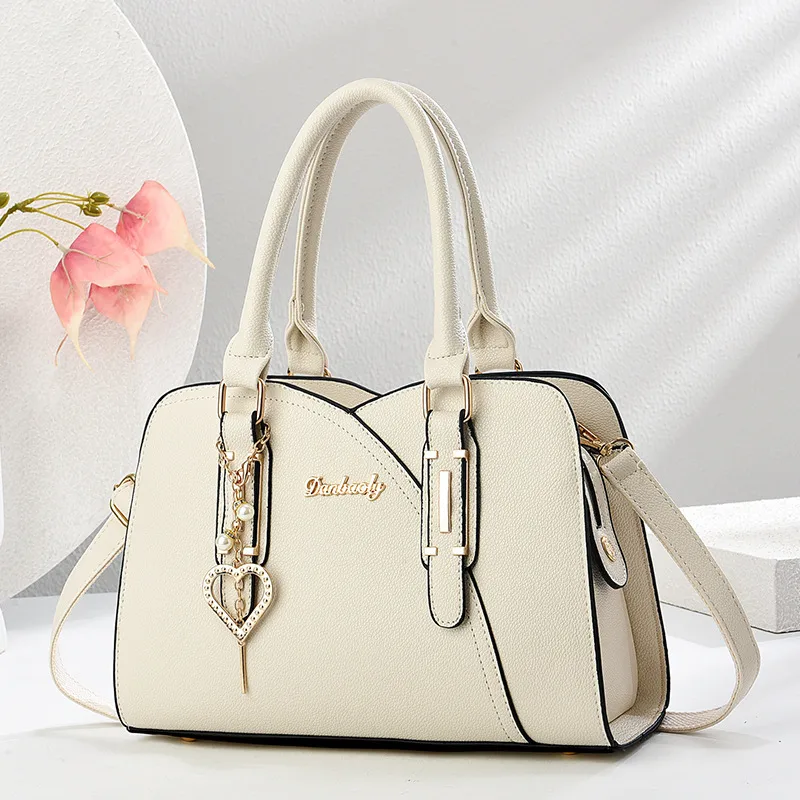 Elegant Solid Color Square PU Leather Shoulder Bag For Women With Zipper Closure