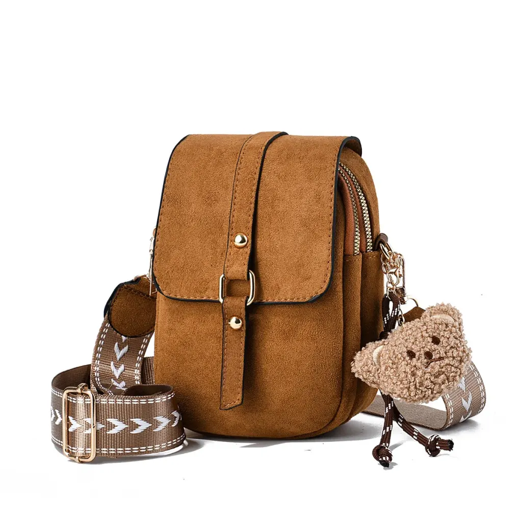 Little Bear Square PU Leather Phone Wallet For Women Featuring Sewing Thread Design
