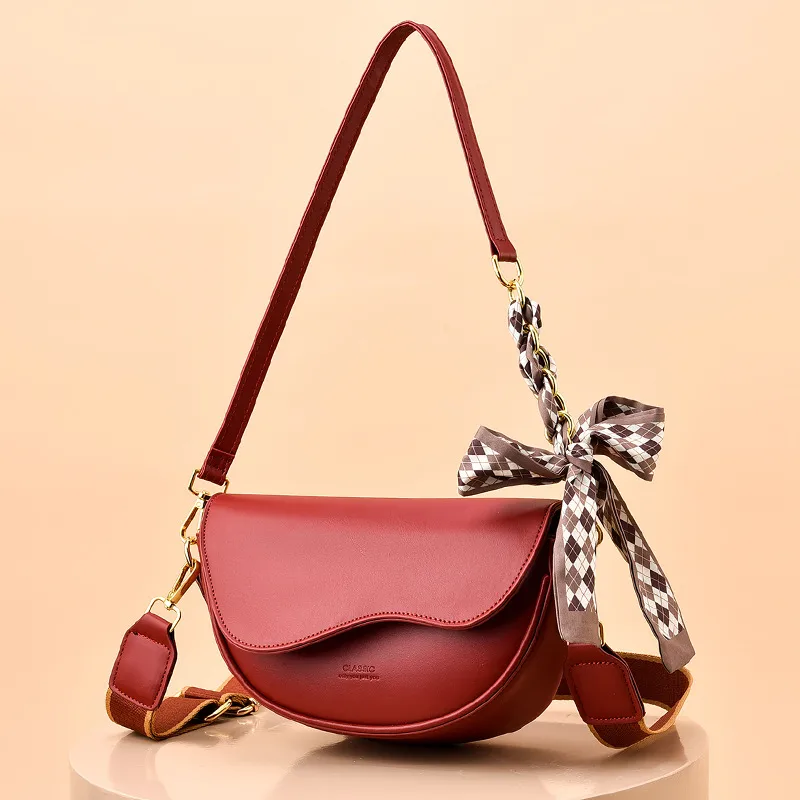 Elegant Small Solid Color PU Leather Women’s Shoulder Bag With Ribbon And Zipper Closure