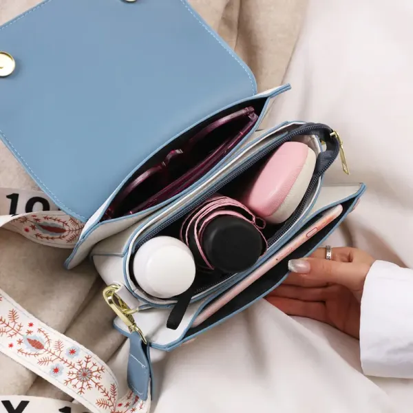 Color Block Small Pu Leather Shoulder Bag For Women With Zipper Buckle Closure In Artistic Chinese Style