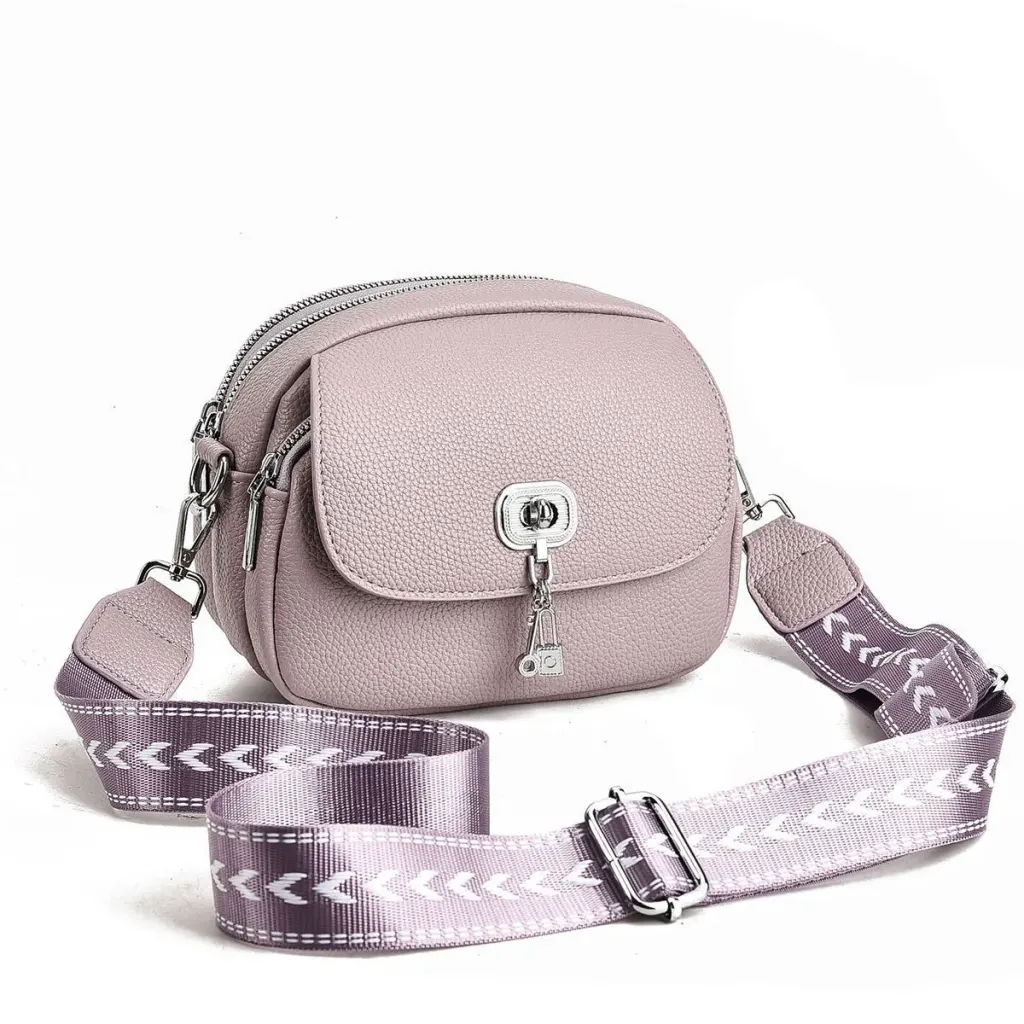 Round PU Leather Circle Bag For Women Featuring Sewing Thread Design With Single Shoulder Strap