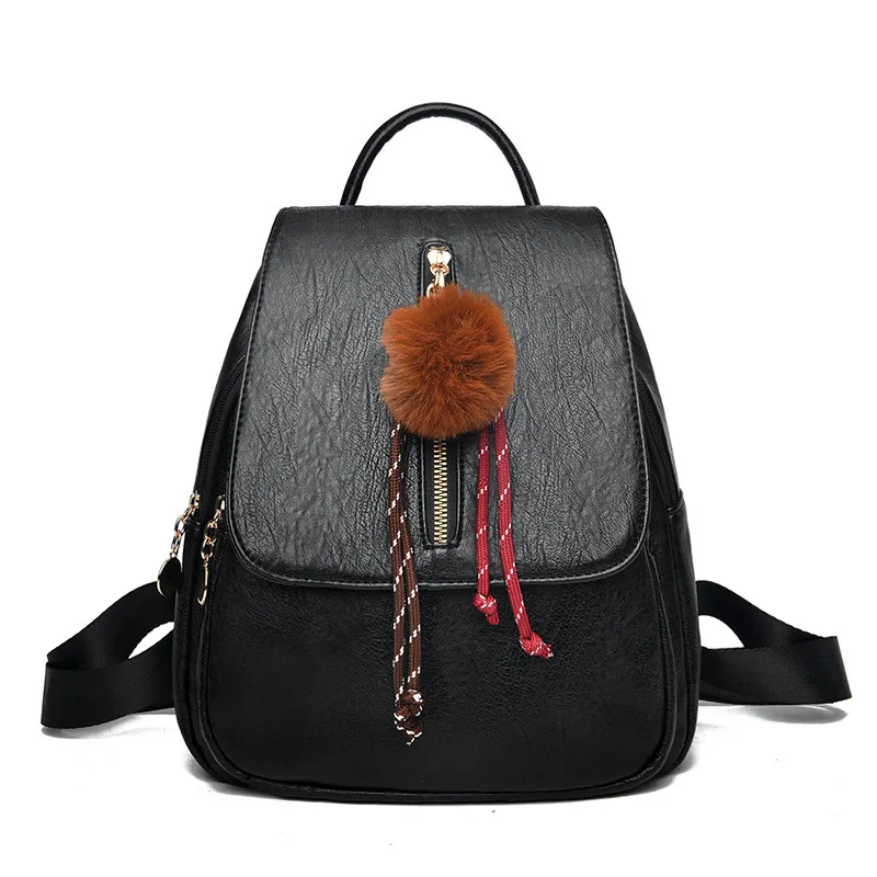 Fuzzy Ball Women's Backpack In Wear-Resistant PU Material, 14 Inch Size, Multicolor Design