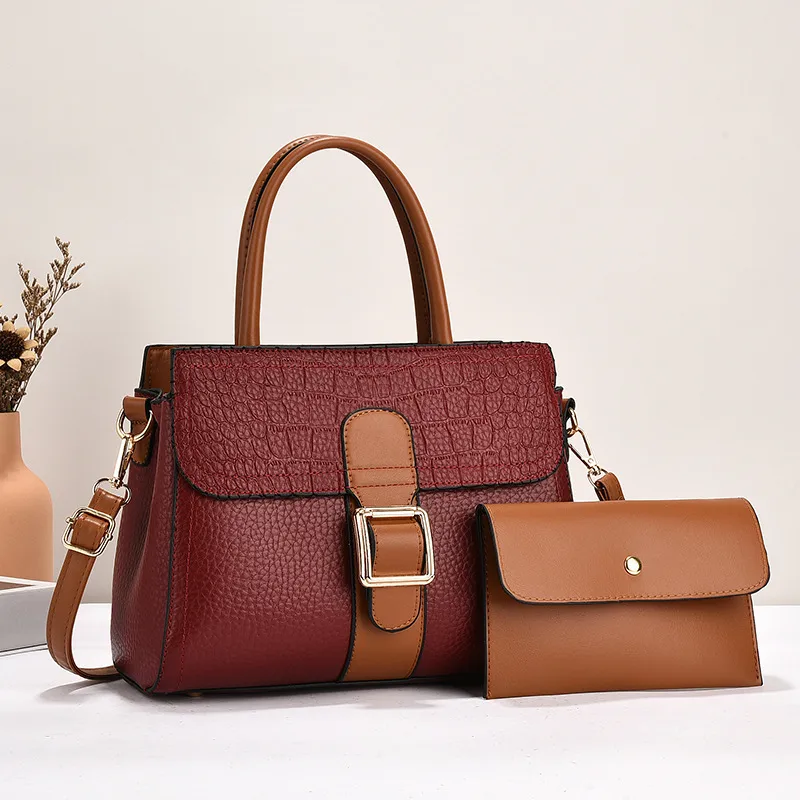 Multicolor Color Block Square PU Leather Bag Set For Women With Single Shoulder Strap