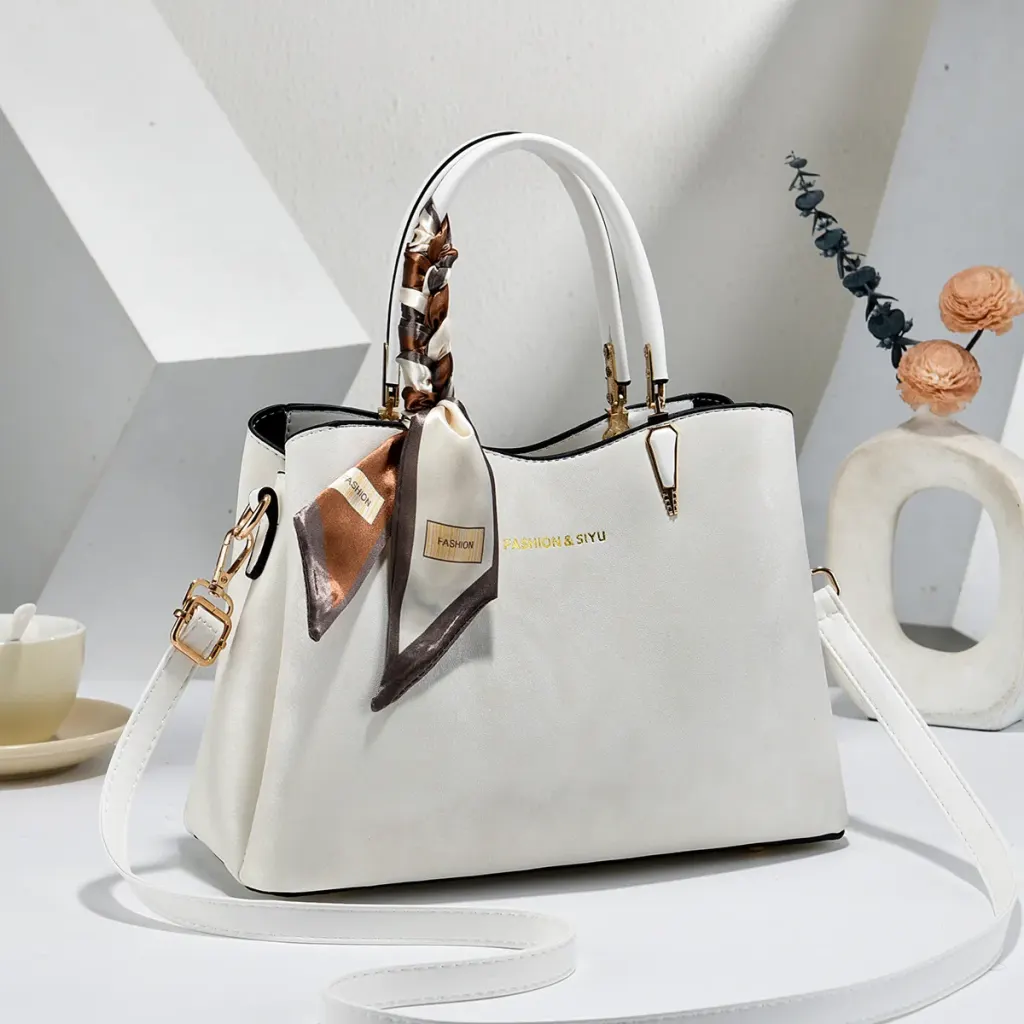 Women’s Square PU Leather Tote Bag With Sewing Thread Detail, Top Handle