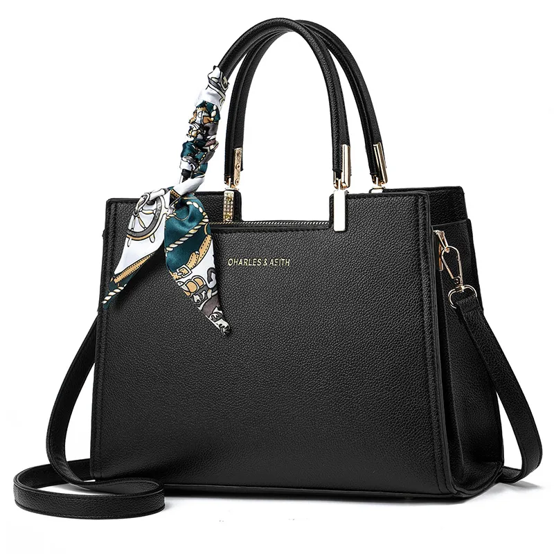 Large Solid Color Square PU Leather Tote Bag For Women With Zipper Closure In Basic Style