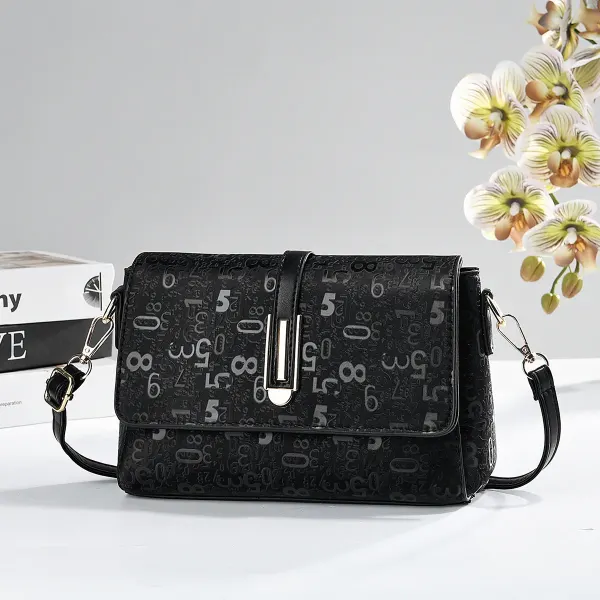 Square PU Leather Number Pattern Bag With Sewing Thread Detail, Single Shoulder Strap