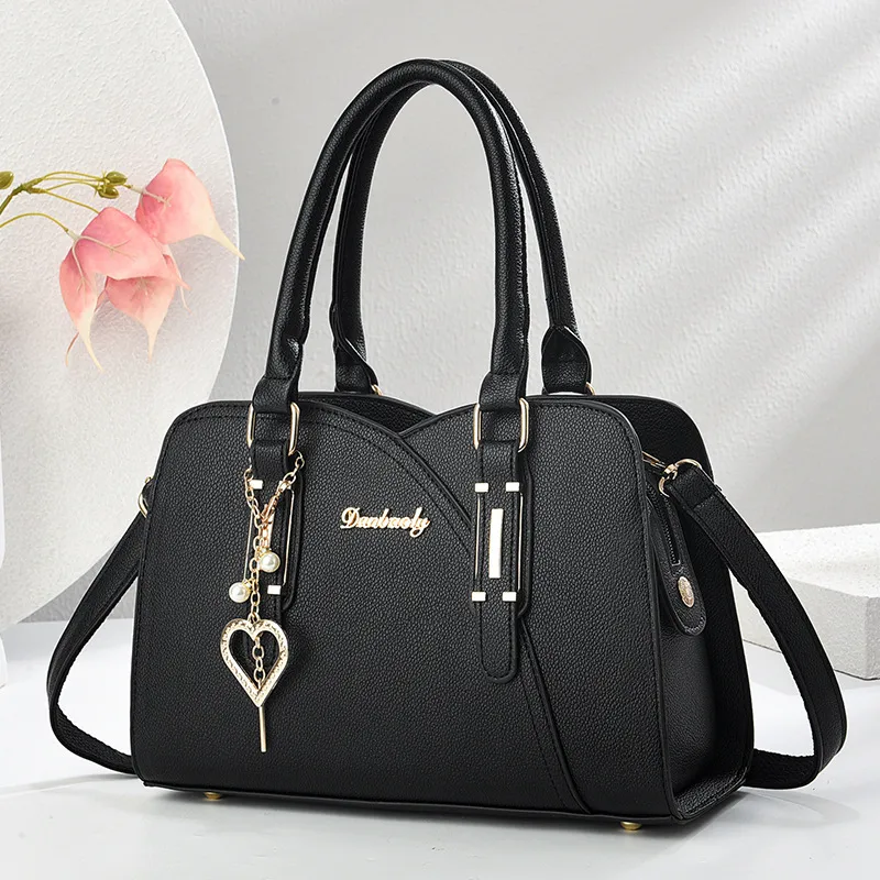 Elegant Solid Color Square PU Leather Shoulder Bag For Women With Zipper Closure
