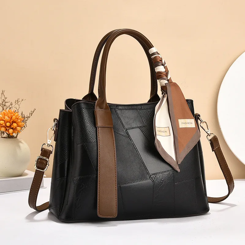 Multicolor Square PU Tote Bag For Women With Single Shoulder Strap