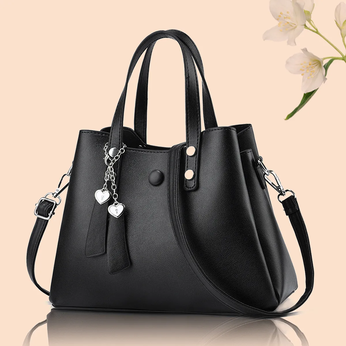 Large Square PU Tote Bag For Women Featuring Zipper Closure In Stylish Design Main image