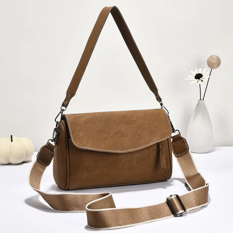 Women’s Square PU Leather Shoulder Bag With Sewing Thread Detail, Single Shoulder Strap