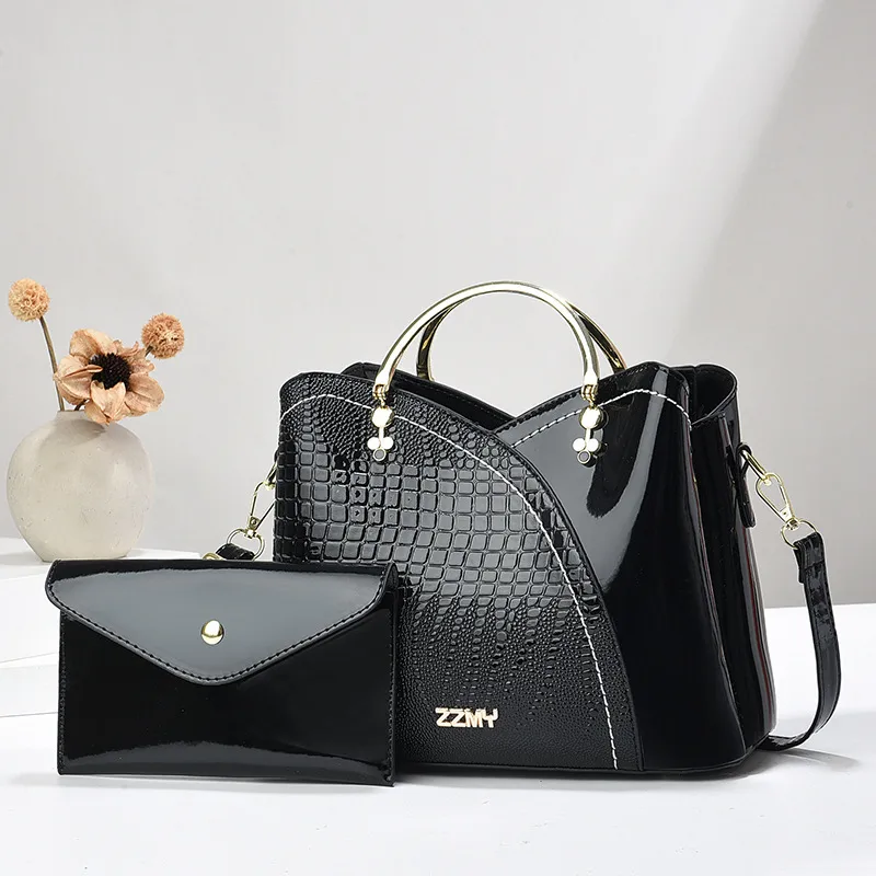 Square PU Leather Bag Set For Women Featuring Crocodile Pattern And Top Handle
