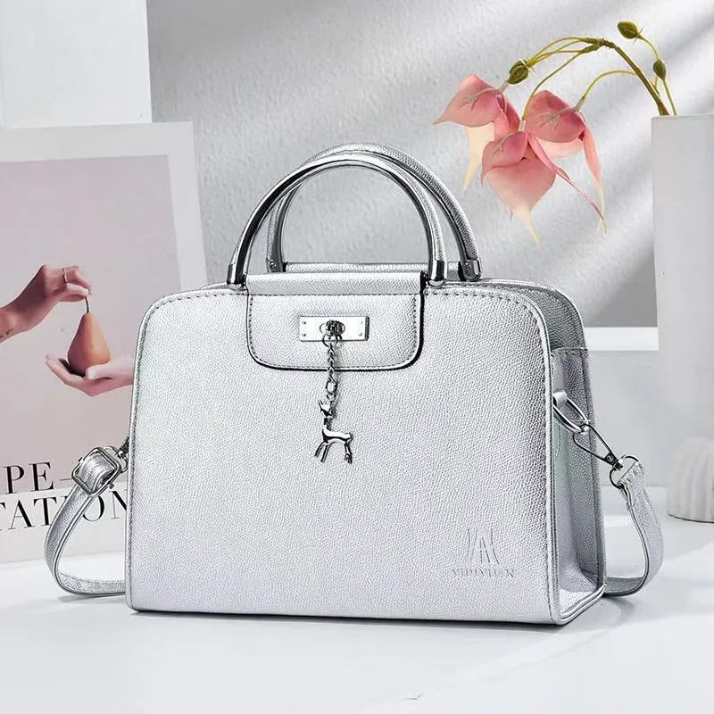 Women's Square PU Leather Handbag With Sewing Thread Detail And Top Handle Main image