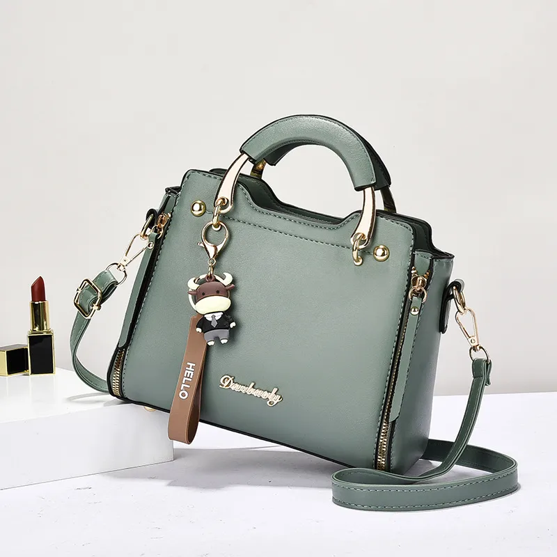 Square Pu Leather Handbag For Women Featuring Sewing Thread Design With Top Handle