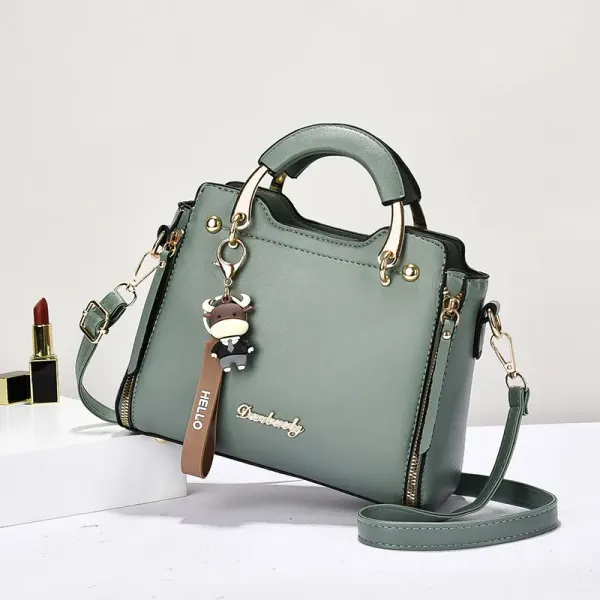 Square Pu Leather Handbag For Women Featuring Sewing Thread Design With Top Handle