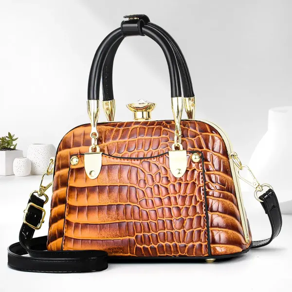Women’s Crocodile Pattern Shell Dome Bag In Patent Leather With Top Handle