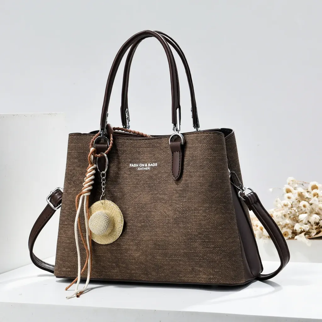 Splicing Square PU Leather Tote Bag For Women With Sewing Thread Design, Top Handle And Large Capacity