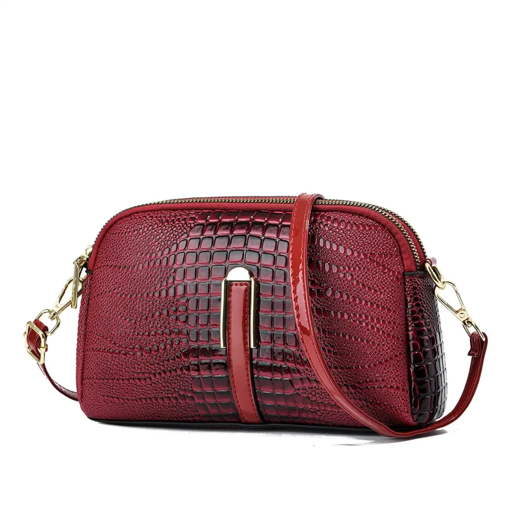Women’s Crocodile Pattern PU Leather Crossbody Bag With Shell Shape And Sewing Thread Detail
