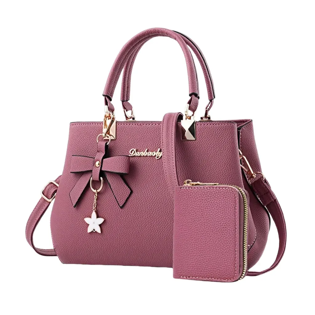 Women’s Square PU Leather Bag Set With Sewing Thread Detail, Featuring Top Handle And Large Capacity