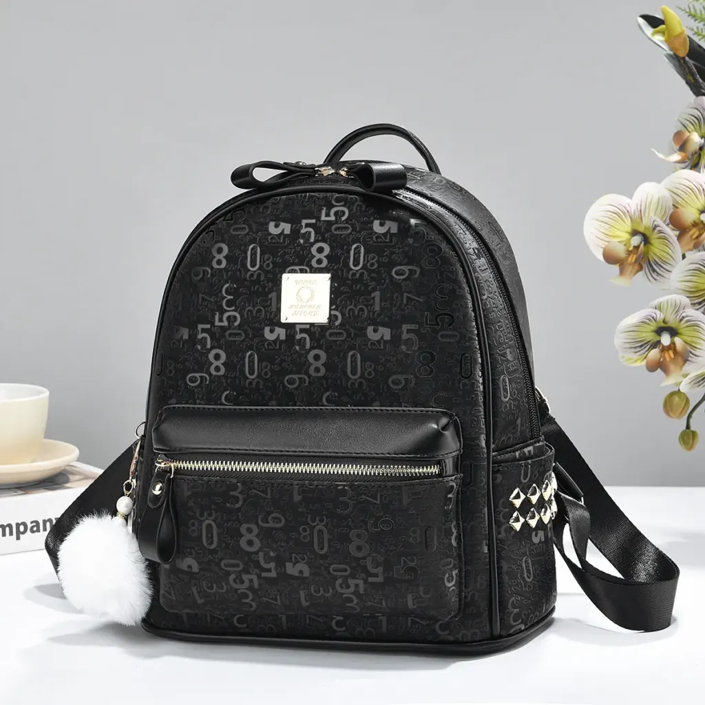 Number Women's Backpack In PU Material With Sewing Thread Detail