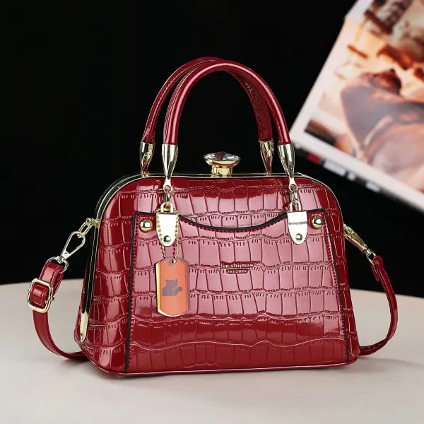 Crocodile Pattern PU Leather Dome Bag With Shell Shape And Sewing Thread Detail, Featuring Large Capacity And Top Handle