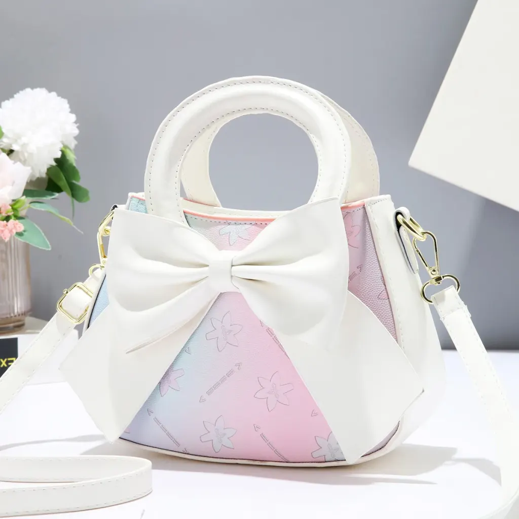 Stylish Women’s PU Leather Handbag Featuring A Square Bow Tie Design With Top Handle