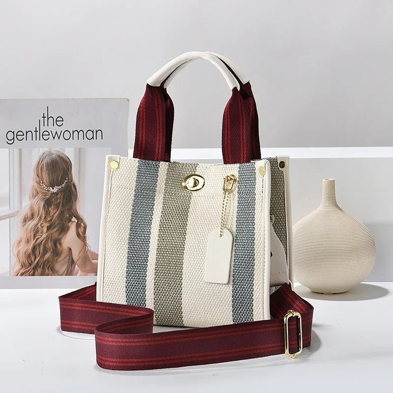 Color Block Canvas Square Shoulder Bag For Women With Single Shoulder Strap