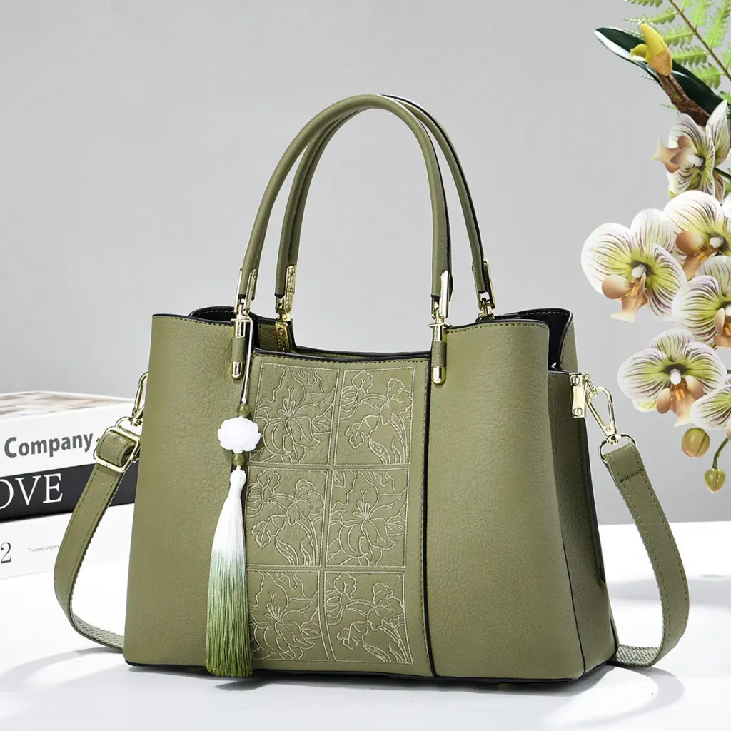 Square Pu Leather Diaper Backpack For Women Featuring Embroidery