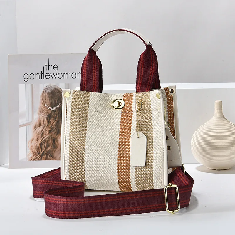 Color Block Canvas Square Shoulder Bag For Women With Single Shoulder Strap