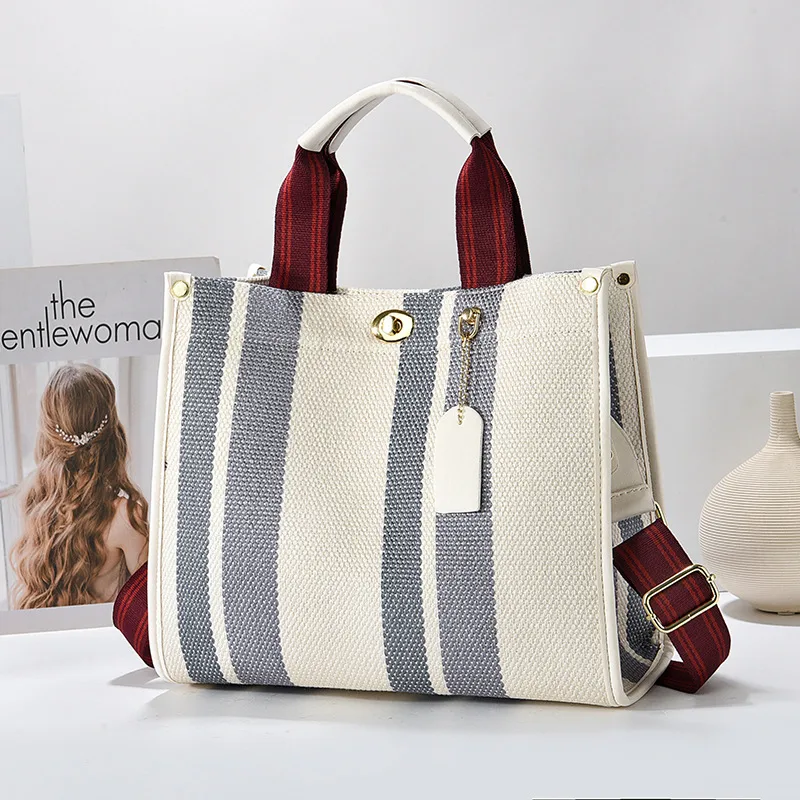 Color Block Canvas Square Shoulder Bag For Women With Single Shoulder Strap