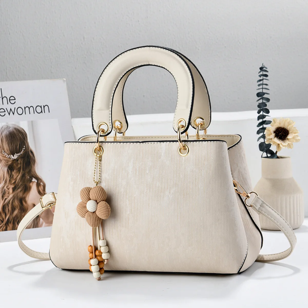 Color Block Square PU Leather Tote Bag For Women With Top Handle Main image