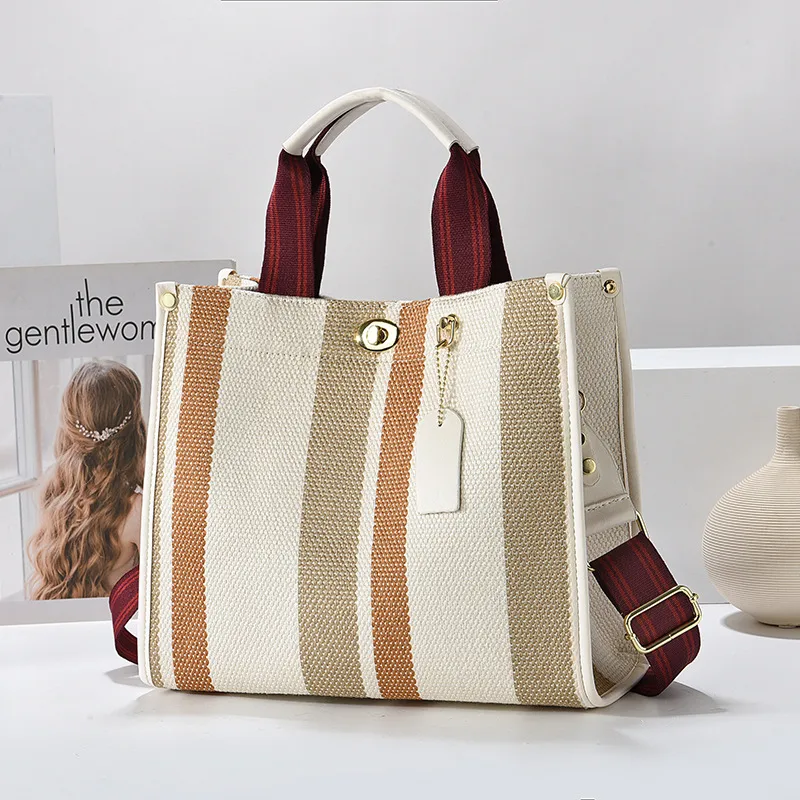 Color Block Canvas Square Shoulder Bag For Women With Single Shoulder Strap
