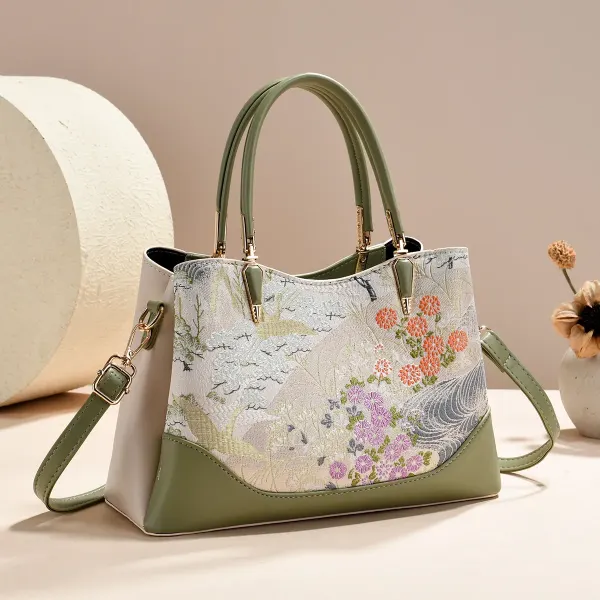Women’s Color Block Square Tote Bag In PU Leather With Sewing Thread Detail For Spring And Summer