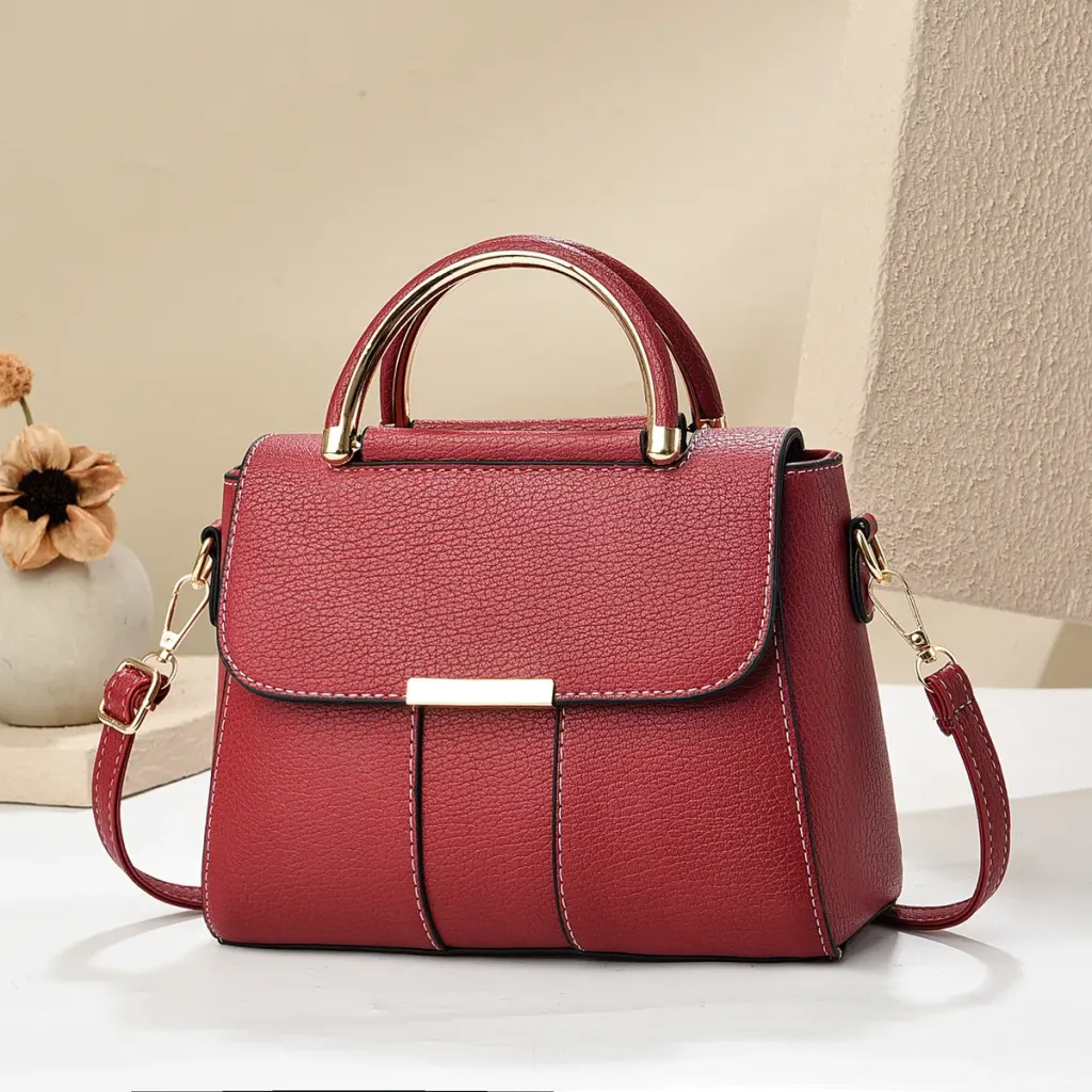 Square PU Leather Crossbody Bag In Solid Color For Women With Sewing Thread Accent