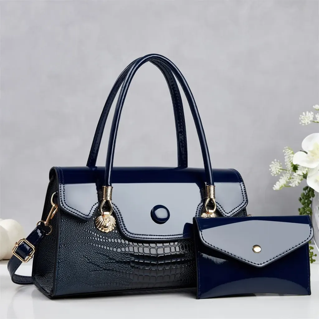 Women’s Crocodile Pattern Square Shoulder Bag In PU Leather With Sewing Thread Detail And Single Shoulder Strap