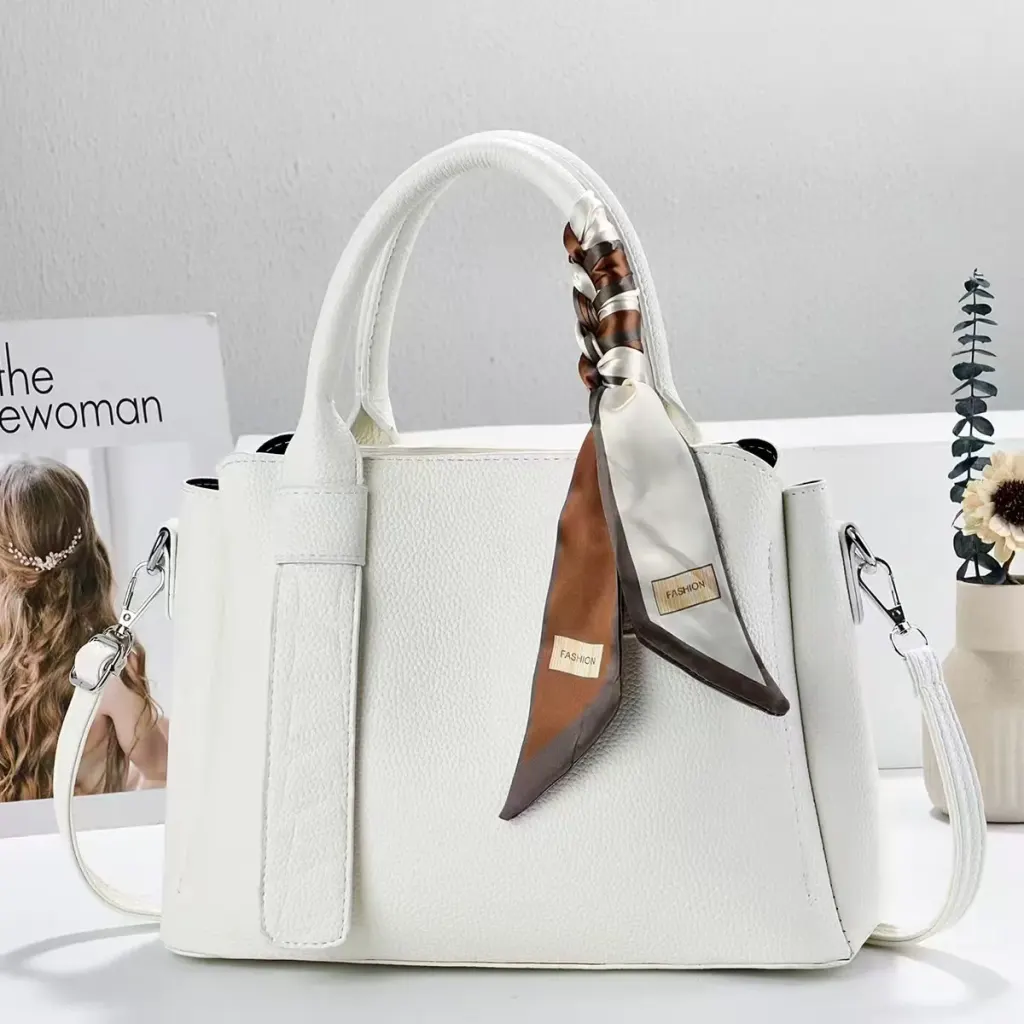 Women’s Square Polyester Tote Bag With Sewing Thread Detail, Top Handle Style For Spring And Summer