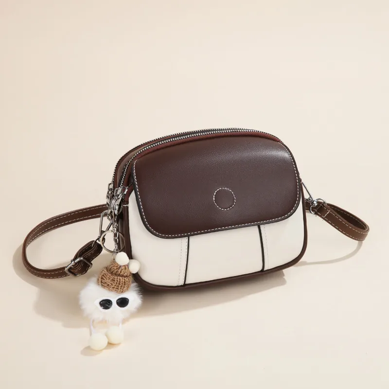 Color Block Round PU Leather Shoulder Bag For Women With Top Handle Main image